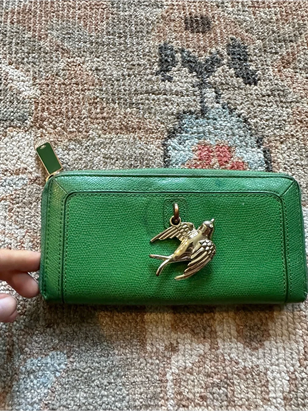Juicy couture Green Zip Wallet with Gold Bird Accent